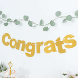 3ft Gold Glittered Congrats Paper Hanging Garland Banner Party Decor