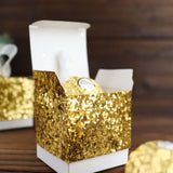 25 Pack | 2inch Gold Sequin Glitter Party Favor Boxes With White Ribbon Loop