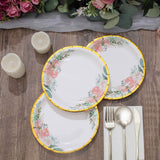 25 Pack | 7inch White Elegant Floral Design Gold Rim Paper Salad Plates