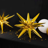 5 Pack Metallic Gold 14-Point Starburst Mylar Foil Balloons, 22" Fireworks Star Explosion Party Ball