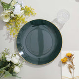 10 Pack | 10inch Glossy Hunter Emerald Green Round Disposable Dinner Plates With Gold Rim