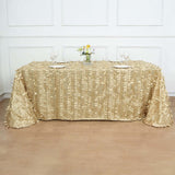 90x156inch Champagne 3D Leaf Petal Taffeta Fabric Rectangle Tablecloth