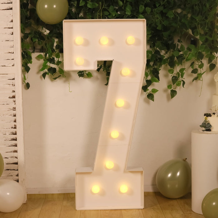 Large illuminated number seven decoration for birthday celebration.