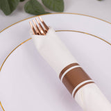 Set of 24 Pre Rolled White Paper Napkins with Rose Gold Plastic Silverware