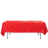 60"x102" Red Rectangle Polyester Tablecloth With Gold Foil Geometric Pattern