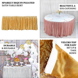 17ft Glitzy Gold Sequin Pleated Satin Table Skirt With Top Velcro Strip