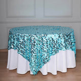 72" x 72" Turquoise Premium Big Payette Sequin Overlay