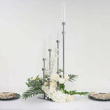 42inch Silver 8 Arm Cluster Taper Candle Holder With Clear Glass Shades, Large Candle Arrangement