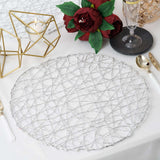 6 Pack | 15inch Silver Metallic String Woven Placemats, Round Table Mats