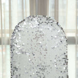 5ft Sparkly Silver Double Sided Big Payette Sequin Chiara Backdrop Stand Cover For Fitted Round Top 