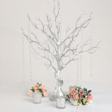 34" Metallic Silver Manzanita Centerpiece Tree + 8 Acrylic Bead Chains