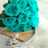 12inch Turquoise Artificial Velvet-Like Fabric Rose Flower Bouquet Bush