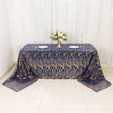 90x156inch Royal Blue Gold Wave Mesh Rectangular Tablecloth With Embroidered Sequins