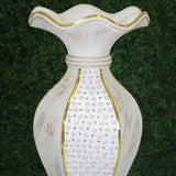 Shimmering Gold Glittered Marble Design Flower Pot Vase With Pearls and Mirror Mosaic Embellishment