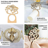 10 Pack | 4inch Natural Wood Laser Cut Rose Design Rustic Napkin Rings