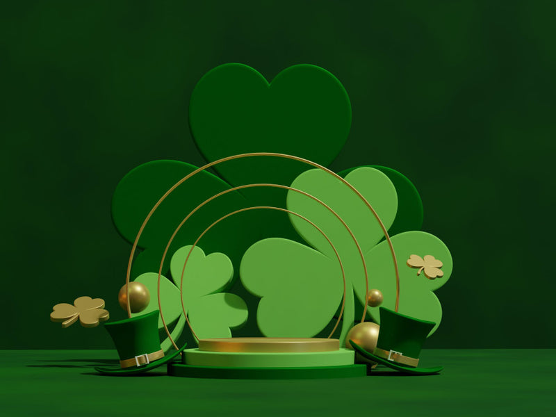 Green shamrock party backdrop with gold rings