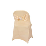 Beige Spandex Folding Chair Covers with Silver Rhinestone Buckled Sash Band