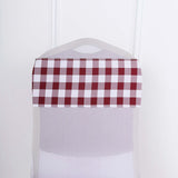 Gingham Chair Sashes | 5 PCS | Burgundy/White | Buffalo Plaid Checkered Polyester Chair Sashes