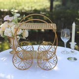 14inch Tall Gold Metal Cinderella Carriage Wedding Cake Stand, 2-Tier Princess Carriage Cupcake