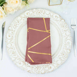 5 Pack | Cinnamon Rose With Geometric Gold Foil Cloth Polyester Dinner Napkins