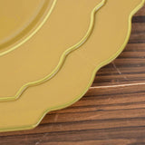 8inch Gold Heavy Duty Disposable Baroque Salad Plates Gold Rim Hard Plastic Dessert Appetizer Plates