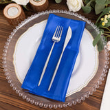 5 Pack Royal Blue Striped Satin Linen Napkins, Wrinkle-Free Reusable Wedding Napkins