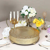 22inch Round Gold Embossed Cake Stand Riser, Matte Metal Cake Pedestal