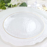 10 Pack | Clear Hammered 7inch Round Plastic Dessert Appetizer Plates With Gold Rim