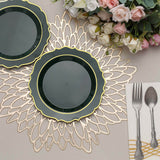 Hunter Emerald Green Plastic Dessert Salad Plates, Disposable Tableware Round Gold Scalloped Rim