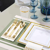 10 Pack - 7inch Gold Trim White Square Plastic Salad Dessert Plates