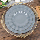 10 Pack | 11 Dusty Blue Disposable Dinner Plates With Gold Ruffled Rim, Round Plastic Party Plates