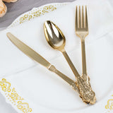 24 Pack | Metallic Gold Baroque Style Heavy Duty Plastic Silverware Set