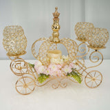 18inch Gold Metal 4-Arm Crystal Cinderella Carriage Candle Holder Centerpiece