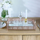 Fleur De Lis Rose Gold/Blush Metal Decorative Vanity Serving Tray with handles