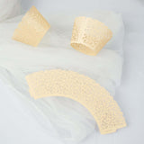 25 Pack | Ivory Lace Laser Cut Paper Cupcake Wrappers, Muffin Baking Cup Trays