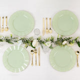 10 Pack 11inch Sage Green Disposable Dinner Plates With Gold Ruffled Rim, Round Plastic Party Plates