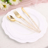 24 Pack | 8 Metallic Gold With Glitter Silverware Set, Modern Premium Plastic Utensil Set