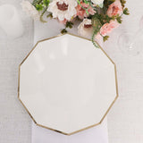 25 Pack | White 9inch Geometric Dinner Paper Plates, Disposable Plates With Gold Foil Rim