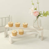 Set of 4 Whitewash Wooden Cupcake Pedestal Stands in Rectangular Bench Style