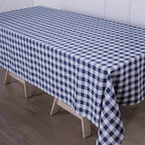 60"x126" White Navy Blue Buffalo Plaid Rectangle Tablecloth, Checkered Polyester Tablecloth