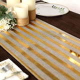 12x108Inch Gold Striped Burlap Table Runner, Wrinkle Resistant Linen Table Runner