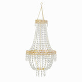 2ft Empire Style Beaded Crystal Chandelier with Gold Ornate Metal Frame, Adjustable Hanging#whtbkgd