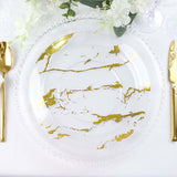 10 Pack | 10Inch Gold and Clear Marble Print Plastic Dinner Party Plates, Disposable Plates