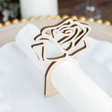 10 Pack | 4inch Natural Wood Laser Cut Rose Design Rustic Napkin Rings