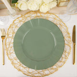 9inch Dusty Sage Heavy Duty Disposable Dinner Plates with Gold Ruffled Rim, Hard Plastic Dinnerware