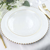 10 Pack | Clear Hammered 9inch Round Plastic Dinner Plates With Gold Rim