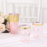 25 Pack 10oz Blush Crystal Plastic Party Cups With Gold Rim, Disposable Drink Tumbler