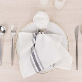 10 Pack White Spun Polyester Cloth Napkins with Gray Reverse Stripes