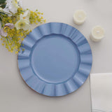 10 Pack | 11 Ocean Blue Disposable Dinner Plates With Gold Ruffled Rim, Round Plastic Party Plates