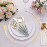 24 Pack Metallic Gold With Dusty Sage Silverware Set, 8inch Modern Premium Plastic Utensil Set